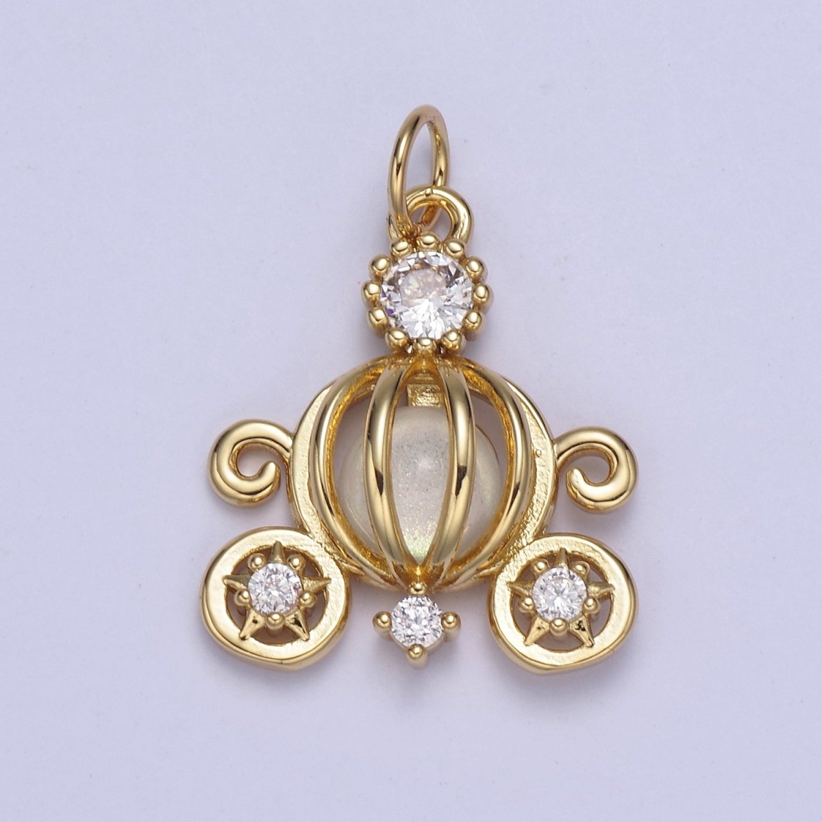 14K Gold Filled Moonstone Gemstone Open Carriage Charm in Gold & Silver | N871 - DLUXCA