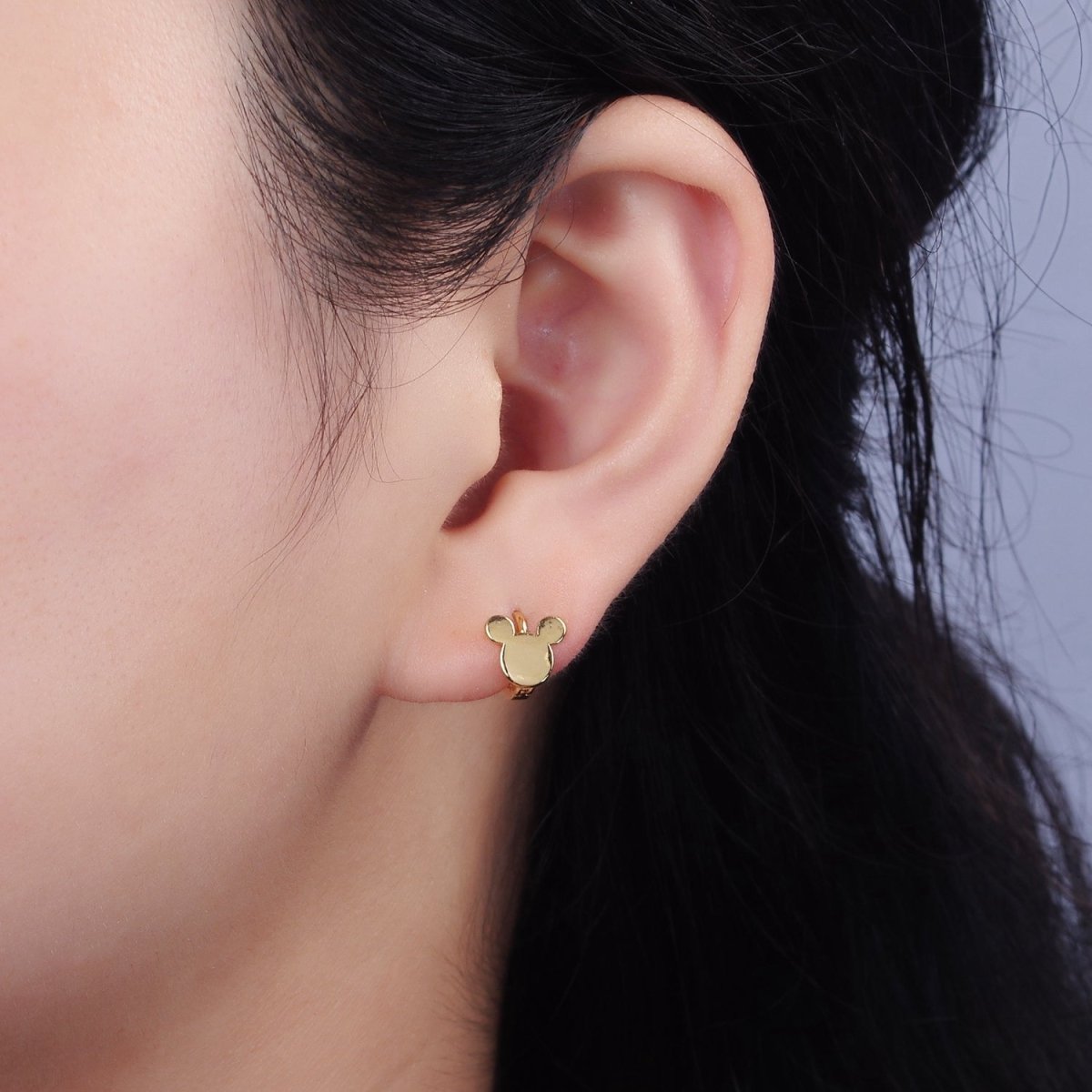 14K Gold Filled Mouse Animal Minimalist Cartilage Huggie Earrings | AE957 - DLUXCA