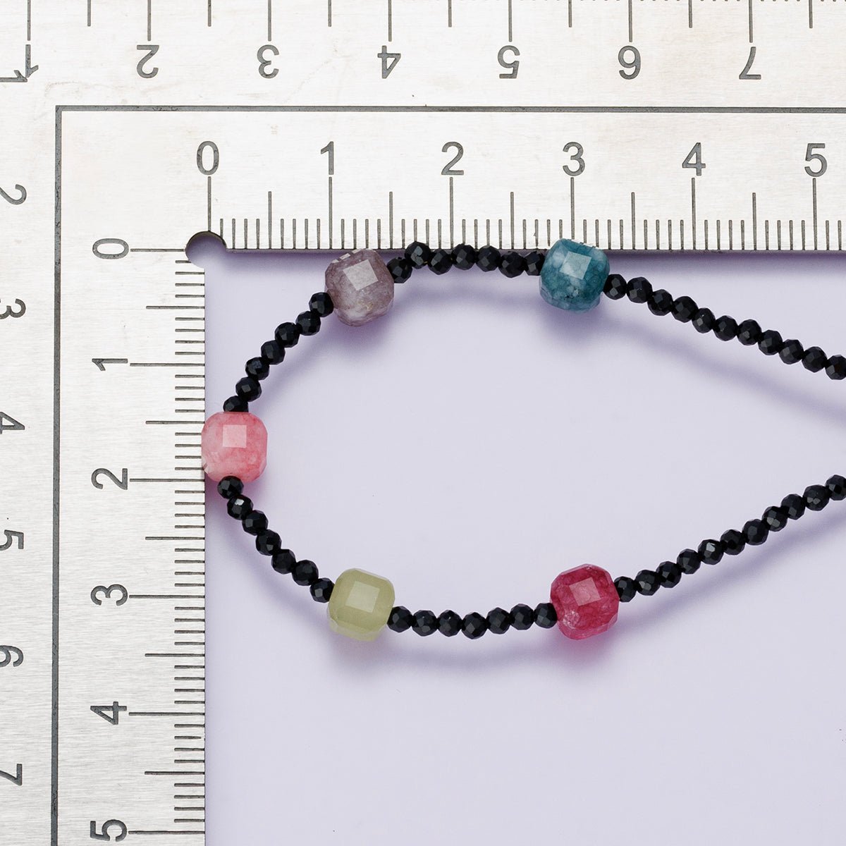 14K Gold Filled Multicolor Black Multifaceted Gemstone Figaro Chain Half 18 Inch Necklace w. Extender | WA - 04226 - DLUXCA