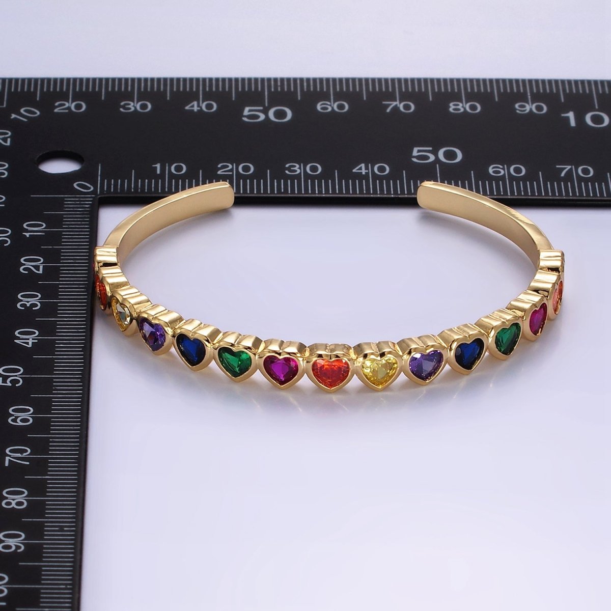 14K Gold Filled Multicolor, Clear CZ Heart Cuff Bracelet | WA - 2525 WA - 2526 - DLUXCA