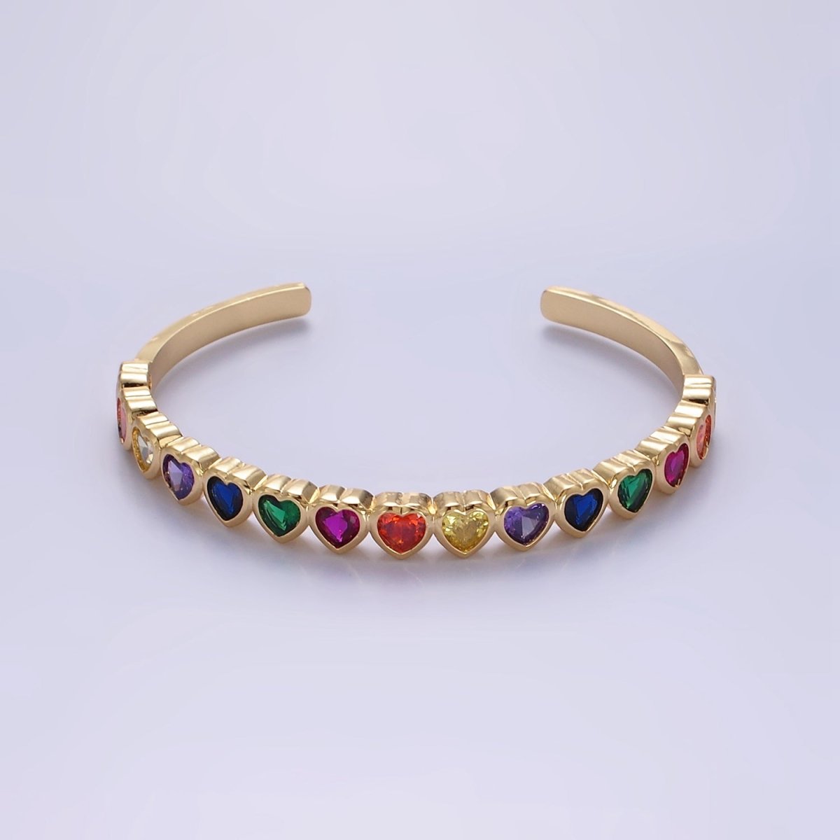 14K Gold Filled Multicolor, Clear CZ Heart Cuff Bracelet | WA - 2525 WA - 2526 - DLUXCA