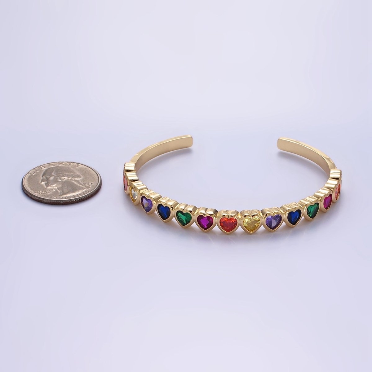 14K Gold Filled Multicolor, Clear CZ Heart Cuff Bracelet | WA - 2525 WA - 2526 - DLUXCA