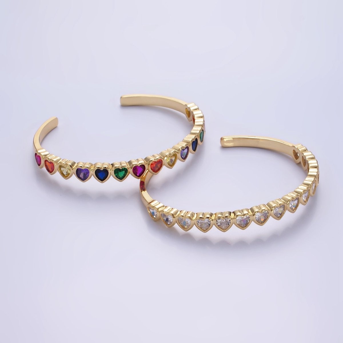 14K Gold Filled Multicolor, Clear CZ Heart Cuff Bracelet | WA - 2525 WA - 2526 - DLUXCA