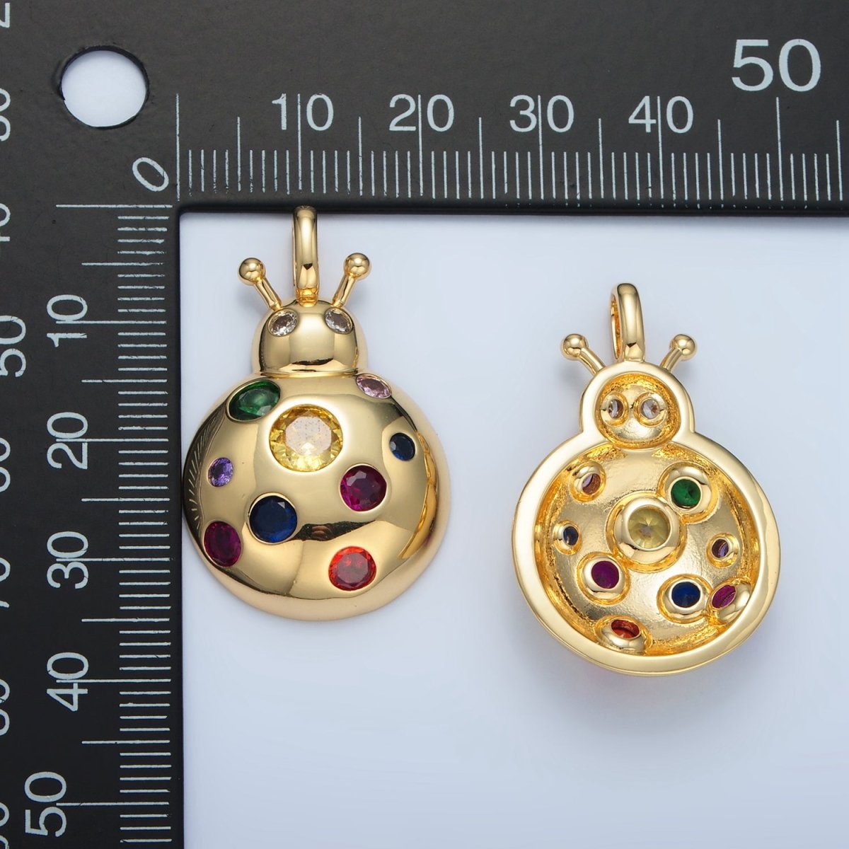 14K Gold Filled Multicolor CZ Dotted Ladybug Insect Pendant | I593 - DLUXCA