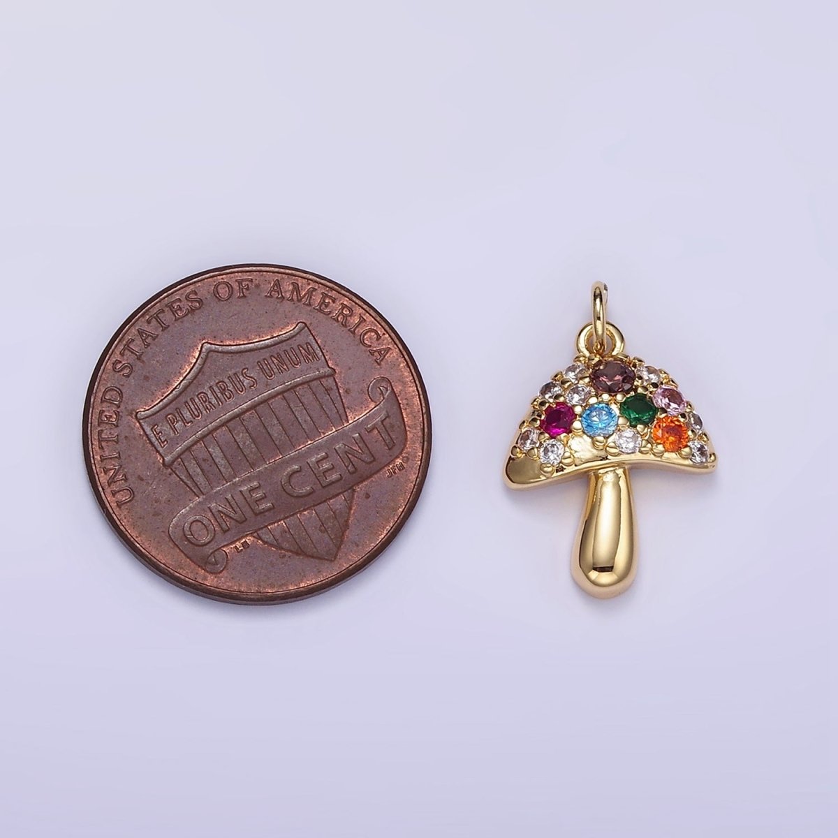 14K Gold Filled Multicolor Micro Paved CZ Mushroom Charm | W776 - DLUXCA