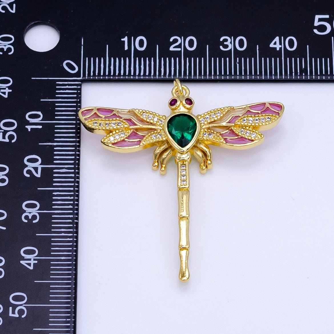 14K Gold Filled Multicolor Micro Paved Dragonfly Insect Charm | E901 - DLUXCA