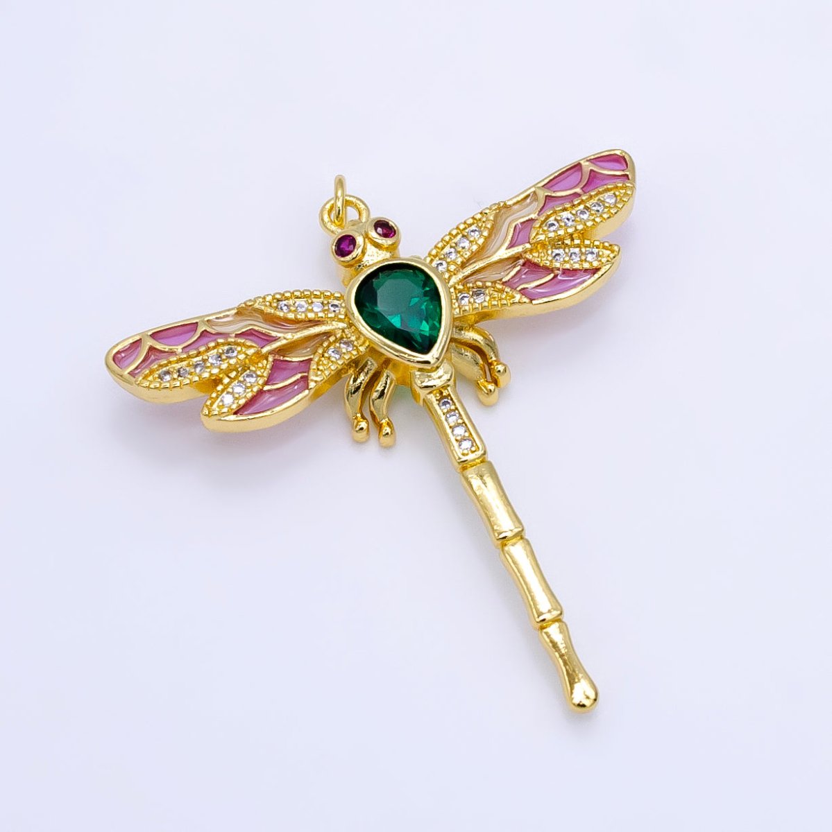 14K Gold Filled Multicolor Micro Paved Dragonfly Insect Charm | E901 - DLUXCA