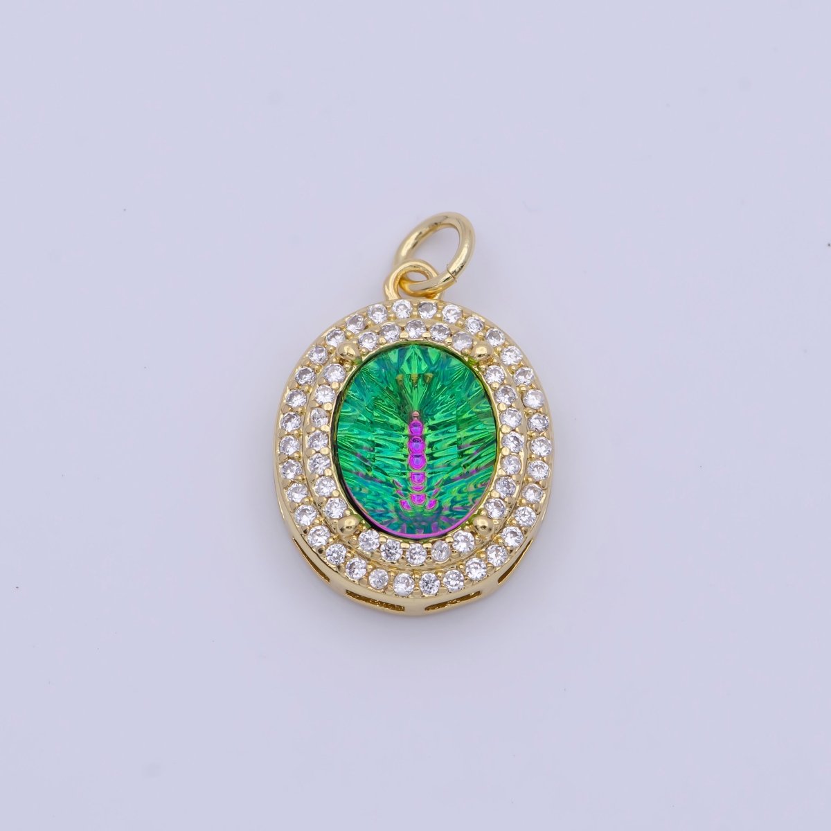14K Gold Filled Multicolor, Purple, Yellow, Blue Iridescent Thermal CZ Micro Paved Oval Charm | AG070 - AG073 - DLUXCA