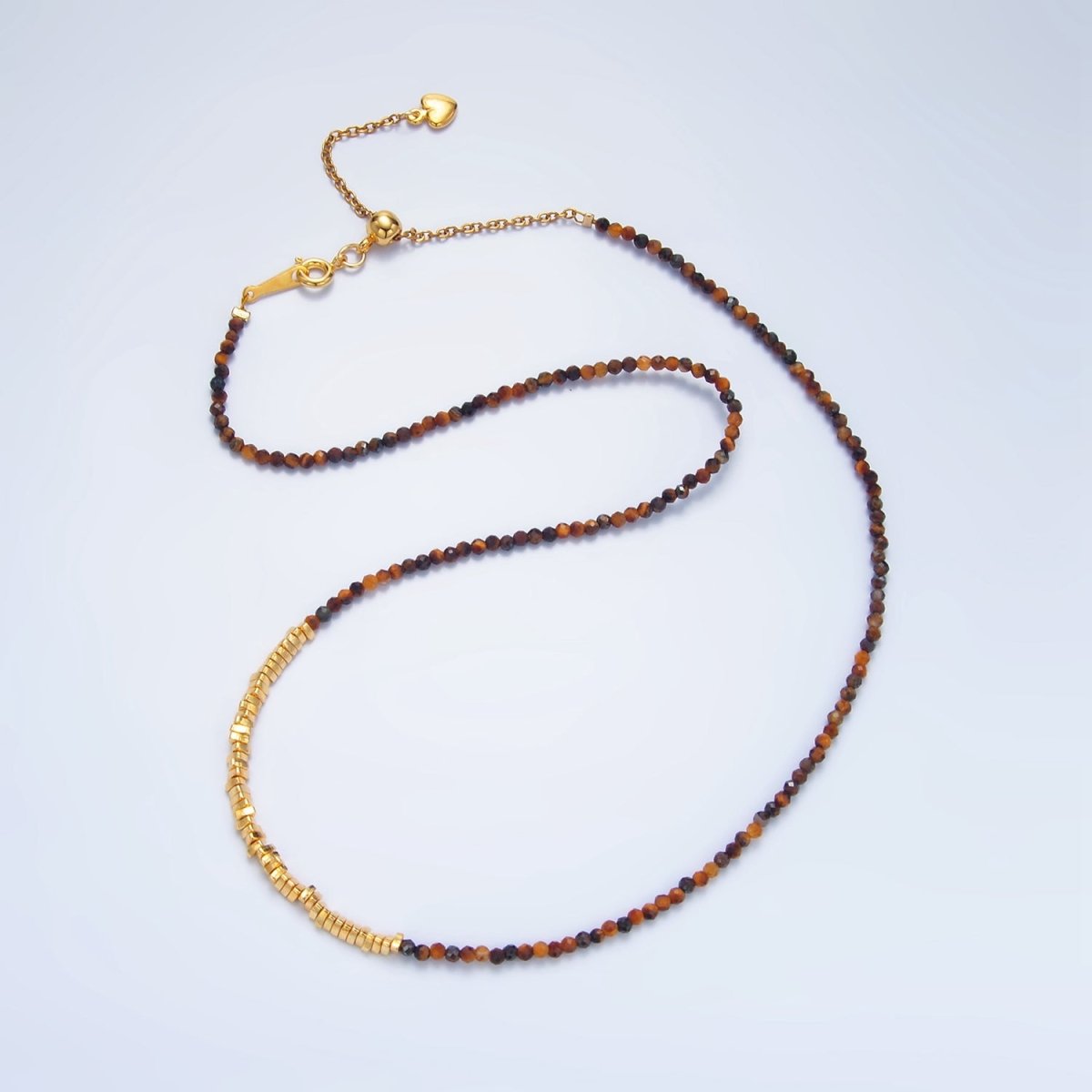 14K Gold Filled Multifaceted Tiger Eye Gemstone Irregular Bead 16 Inch Necklace | WA - 2648 - DLUXCA