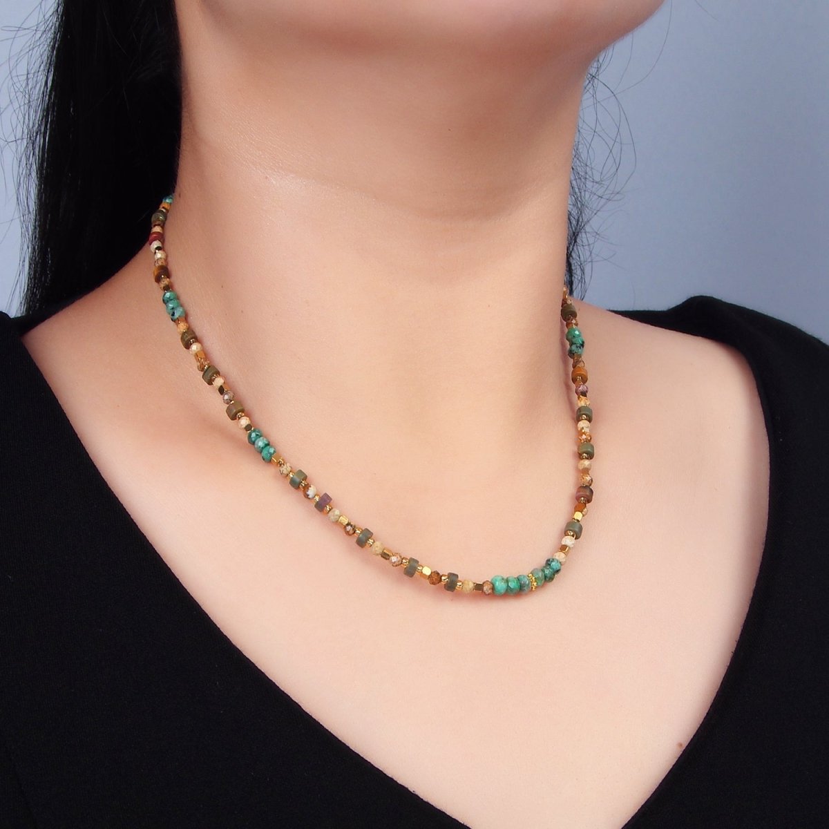 14K Gold Filled Multifaceted Turquoise Citrine 16 Inch Necklace | WA - 2647 - DLUXCA