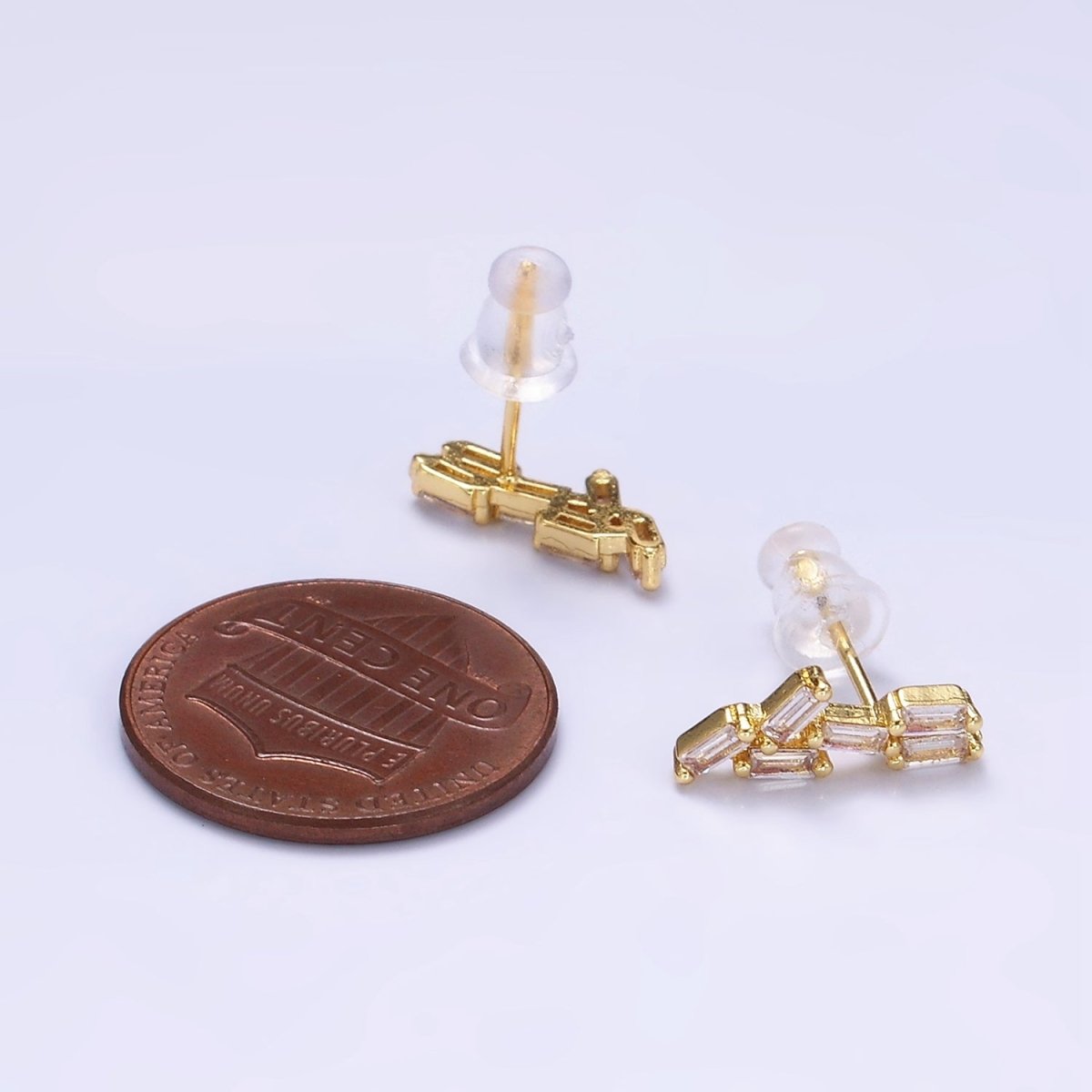 14K Gold Filled Multiple Baguette CZ Stud Earrings | P527 - DLUXCA