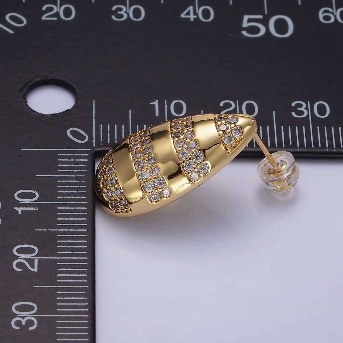 14K Gold Filled Multiple Micro Paved Line Teardrop Stud Earrings | P227 - DLUXCA