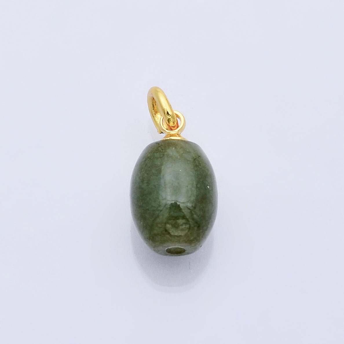 14K Gold Filled Natural Green Jade Gemstone Oblong Charm | D232 D247 - DLUXCA