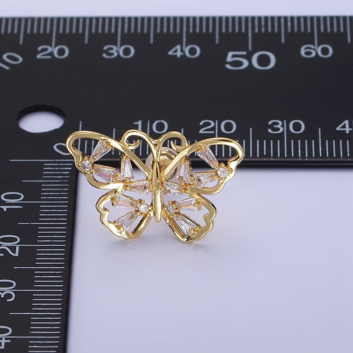 14K Gold Filled Open Baguette Butterfly Stud Earrings | Q196 - DLUXCA