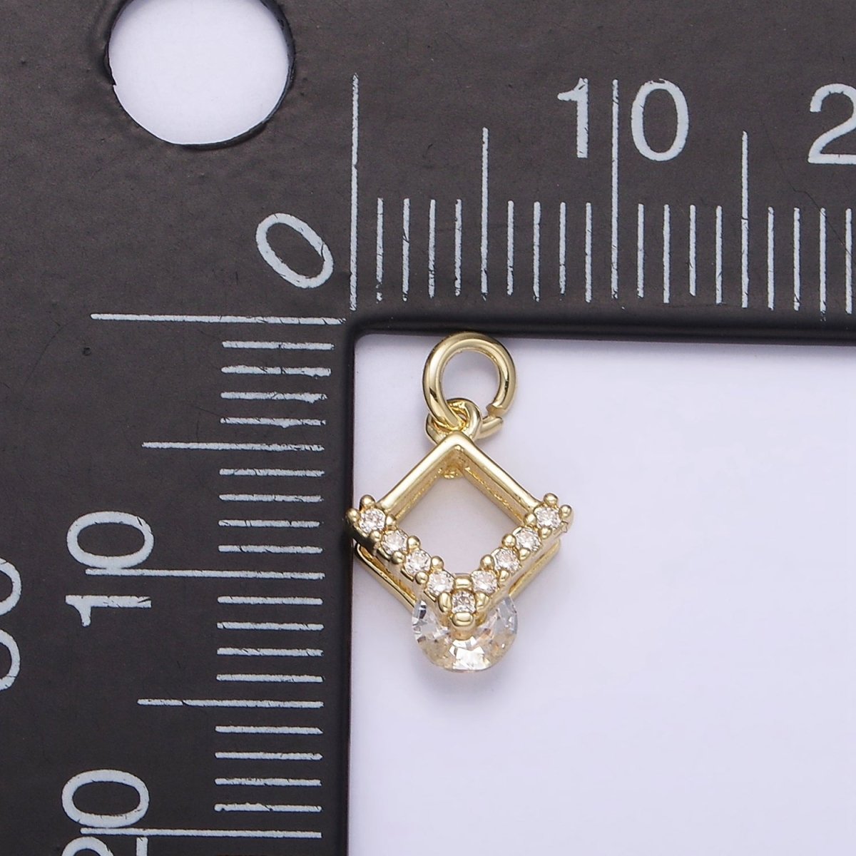 14K Gold Filled Open Micro Paved CZ Rhombus Mini Charm | AG299 - DLUXCA