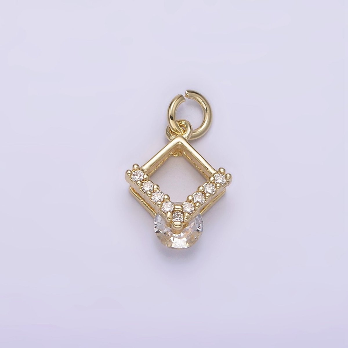 14K Gold Filled Open Micro Paved CZ Rhombus Mini Charm | AG299 - DLUXCA