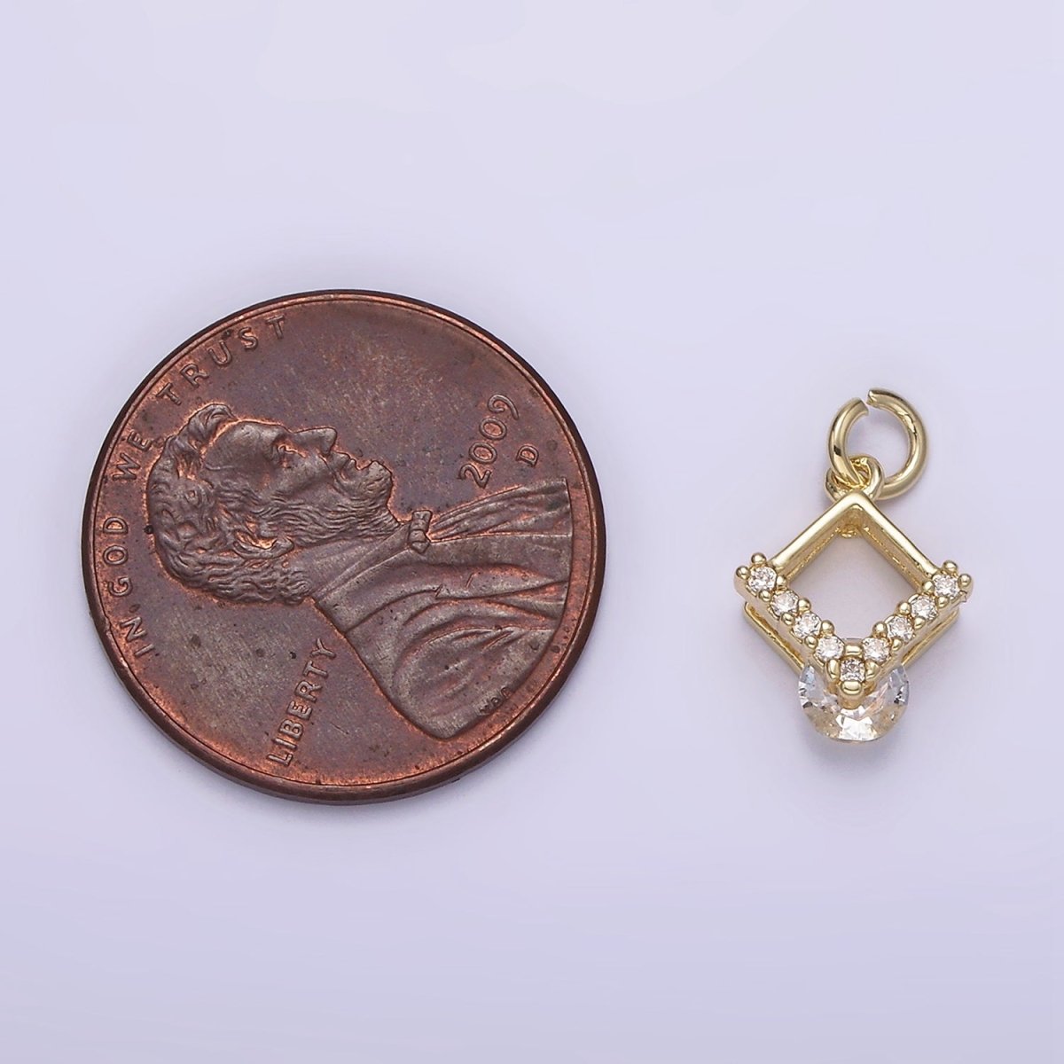 14K Gold Filled Open Micro Paved CZ Rhombus Mini Charm | AG299 - DLUXCA