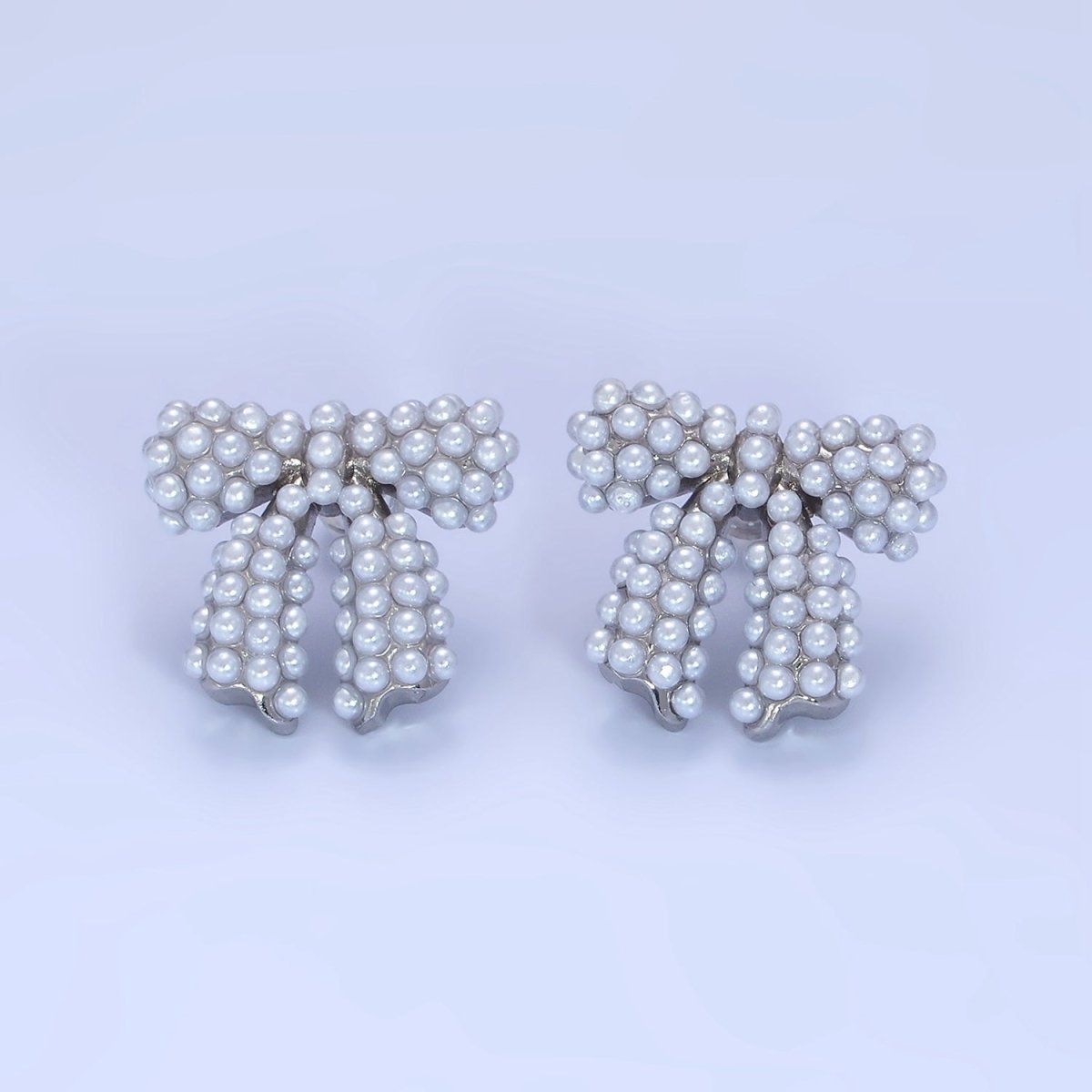 14K Gold Filled Pearl Ribbon Bow Stud Earrings in Gold & Silver | P246 P247 - DLUXCA