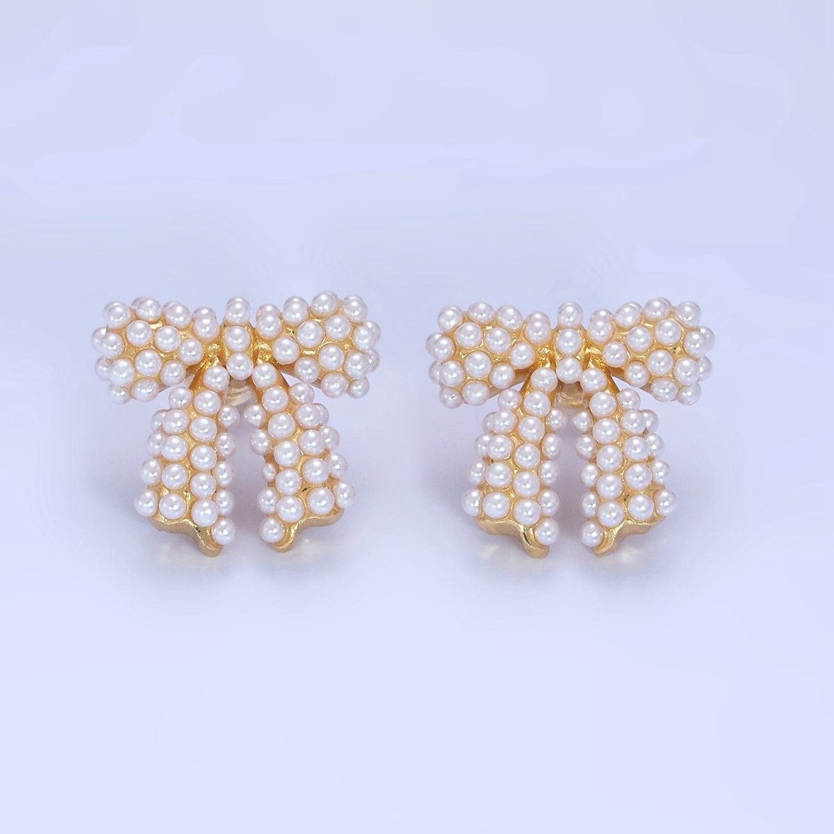 14K Gold Filled Pearl Ribbon Bow Stud Earrings in Gold & Silver | P246 P247 - DLUXCA
