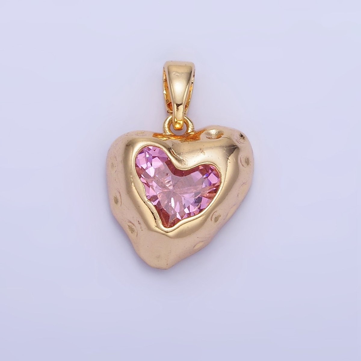 14K Gold Filled Pink CZ Dotted Molten Heart Pendant | AA1281 - DLUXCA