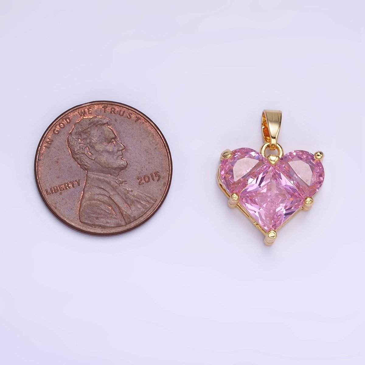 14K Gold Filled Pink CZ Pixel Heart Pendant | AA1314 - DLUXCA