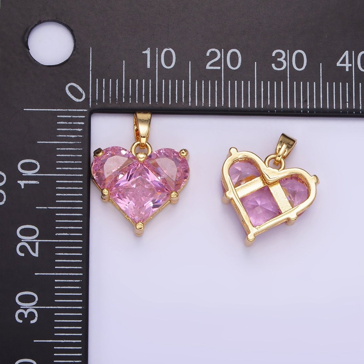 14K Gold Filled Pink CZ Pixel Heart Pendant | AA1314 - DLUXCA
