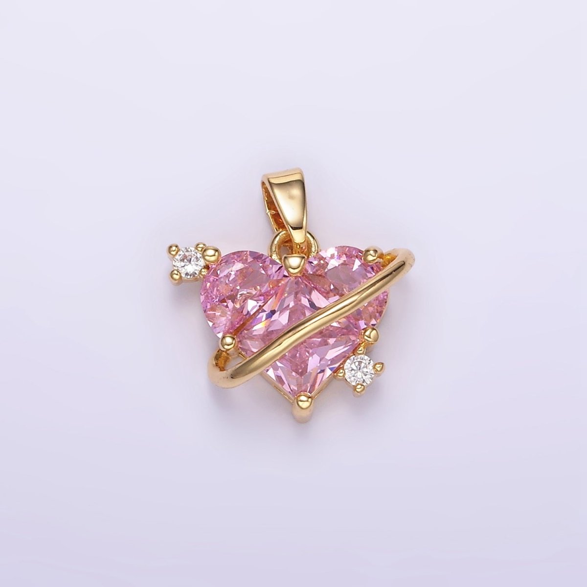 14K Gold Filled Pixel Heart Pink CZ Lined Pendant | AA060 - DLUXCA