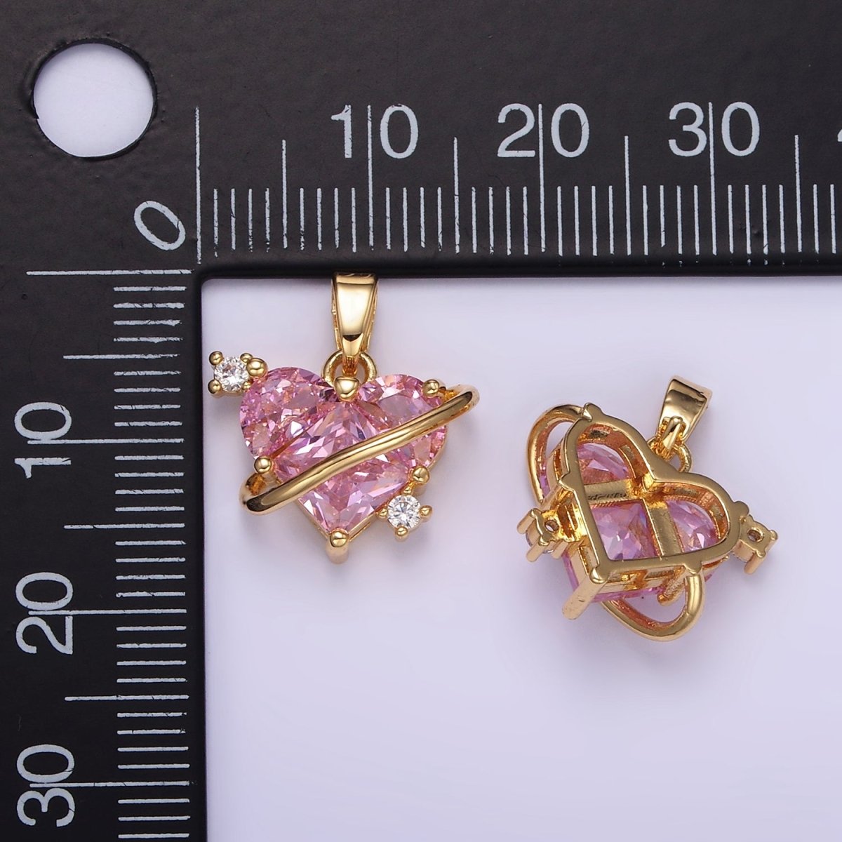 14K Gold Filled Pixel Heart Pink CZ Lined Pendant | AA060 - DLUXCA