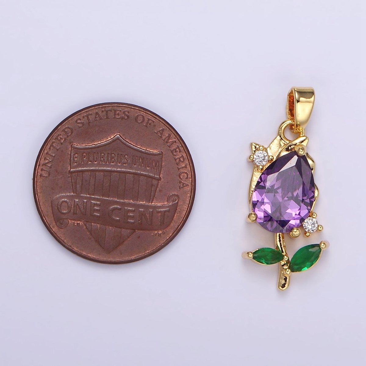 14K Gold Filled Purple, Clear CZ Floral Rose Pendant | AA061 - DLUXCA