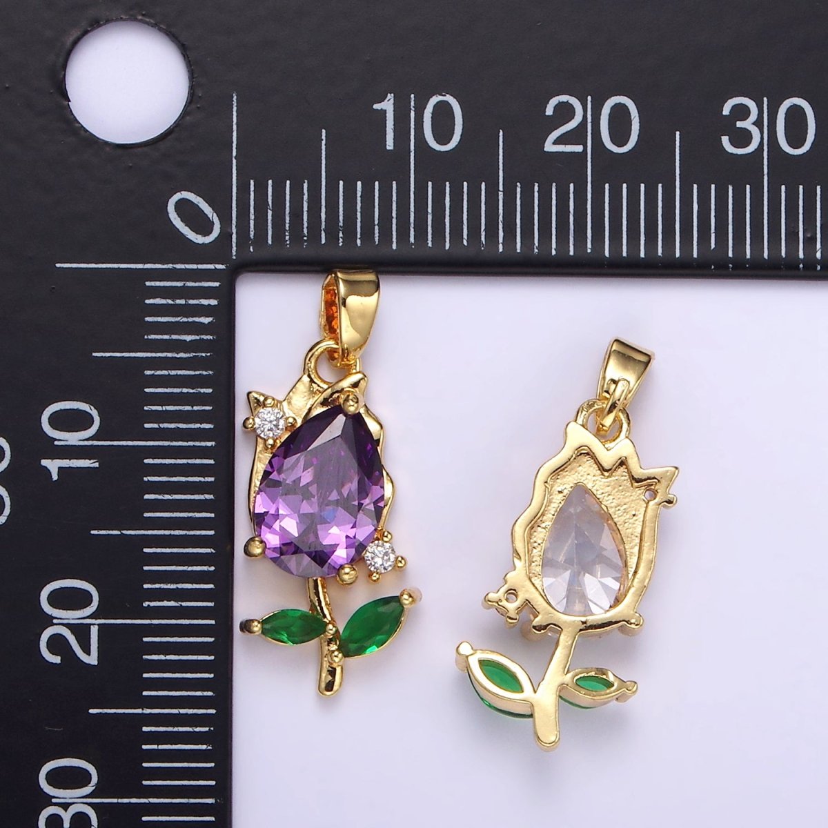 14K Gold Filled Purple, Clear CZ Floral Rose Pendant | AA061 - DLUXCA