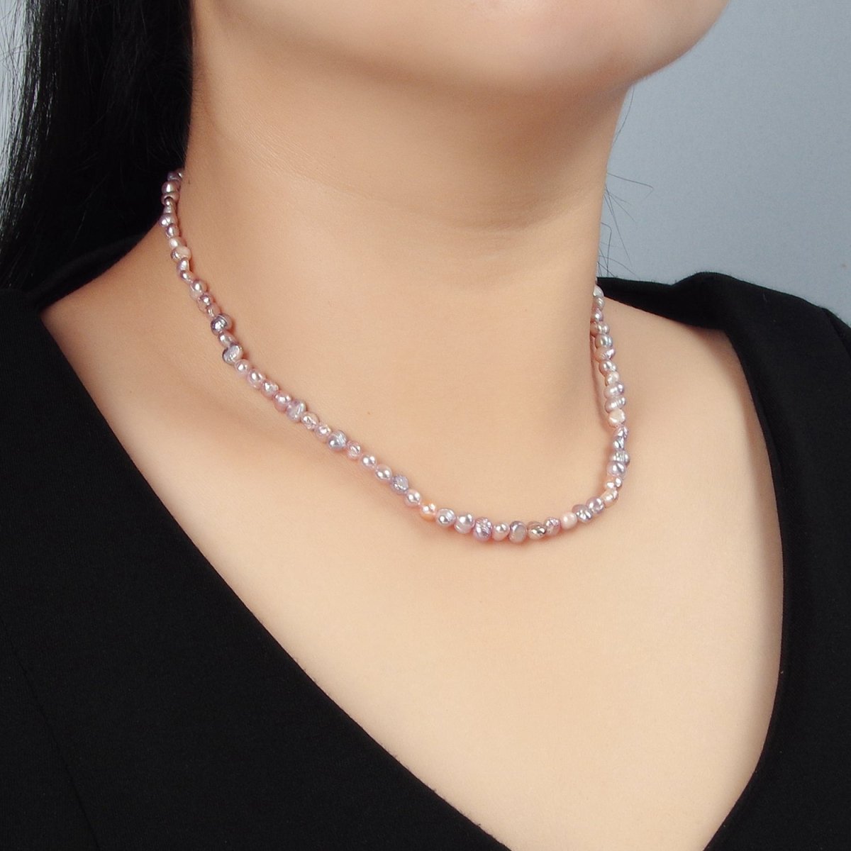 14K Gold Filled Purple Freshwater Pearl Button 14 Inch Necklace w. Extender | WA - 2634 - DLUXCA