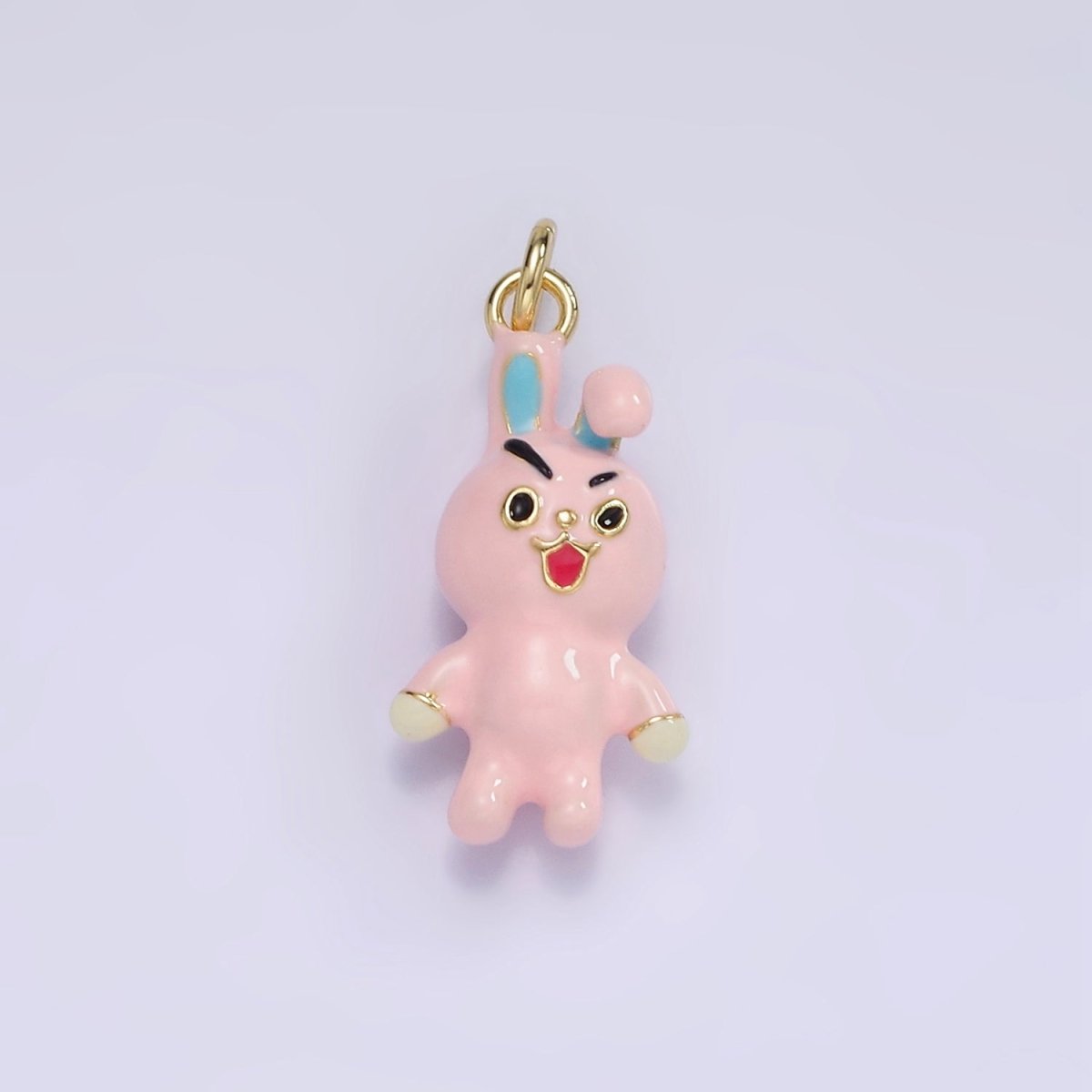 14K Gold Filled Rabbit Bunny Pink Enamel Mini Charm | D551 - DLUXCA