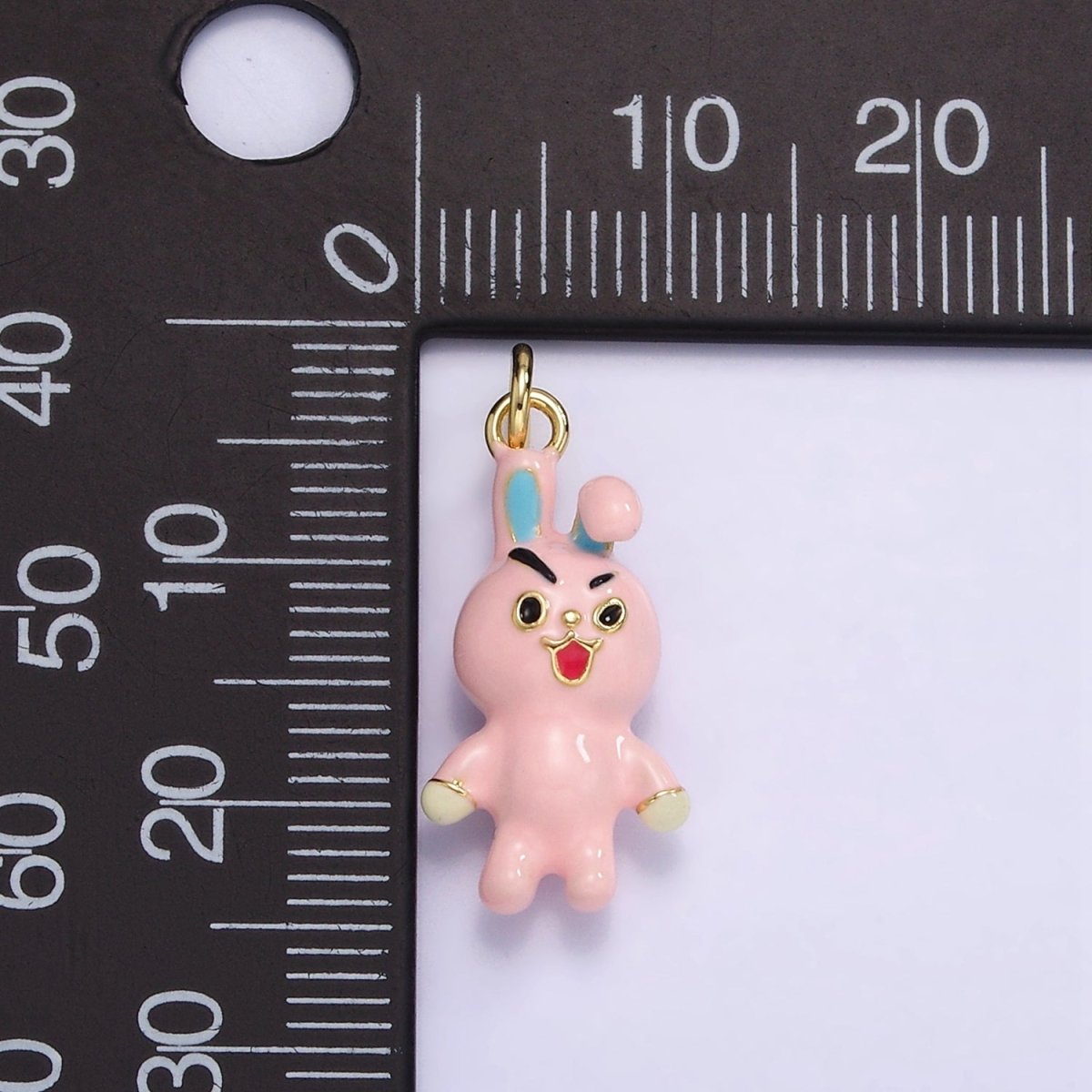 14K Gold Filled Rabbit Bunny Pink Enamel Mini Charm | D551 - DLUXCA