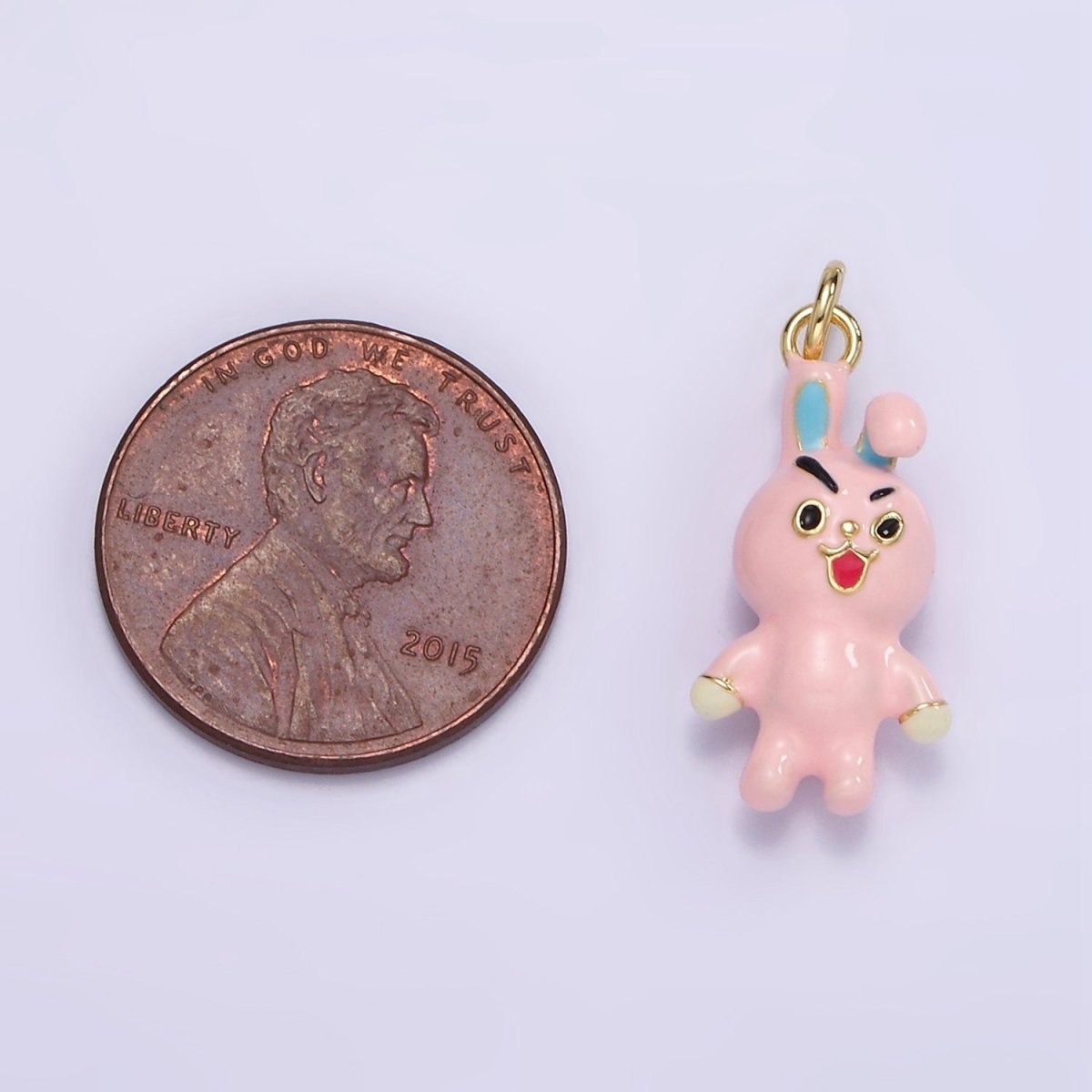 14K Gold Filled Rabbit Bunny Pink Enamel Mini Charm | D551 - DLUXCA