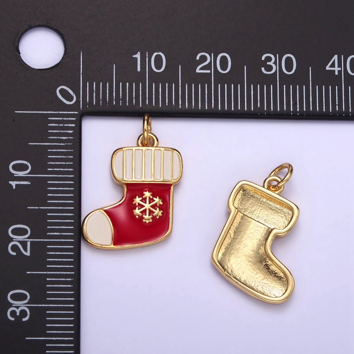 14K Gold Filled Red Christmas Stockings Sock Enamel Mini Charm | D534 - DLUXCA