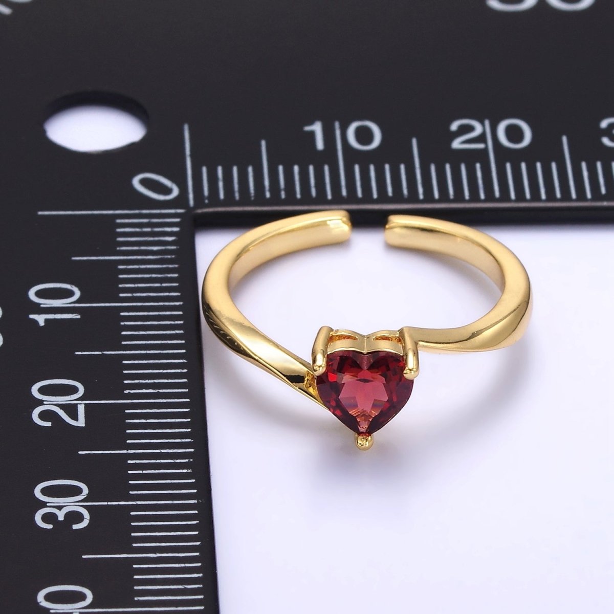 14K Gold Filled Red CZ Heart Solitaire Ring | O1389 - DLUXCA