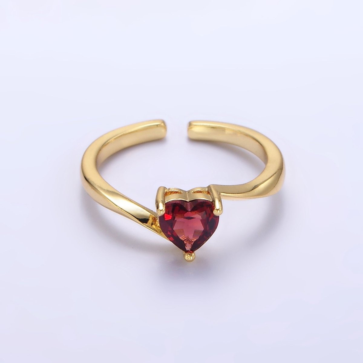 14K Gold Filled Red CZ Heart Solitaire Ring | O1389 - DLUXCA