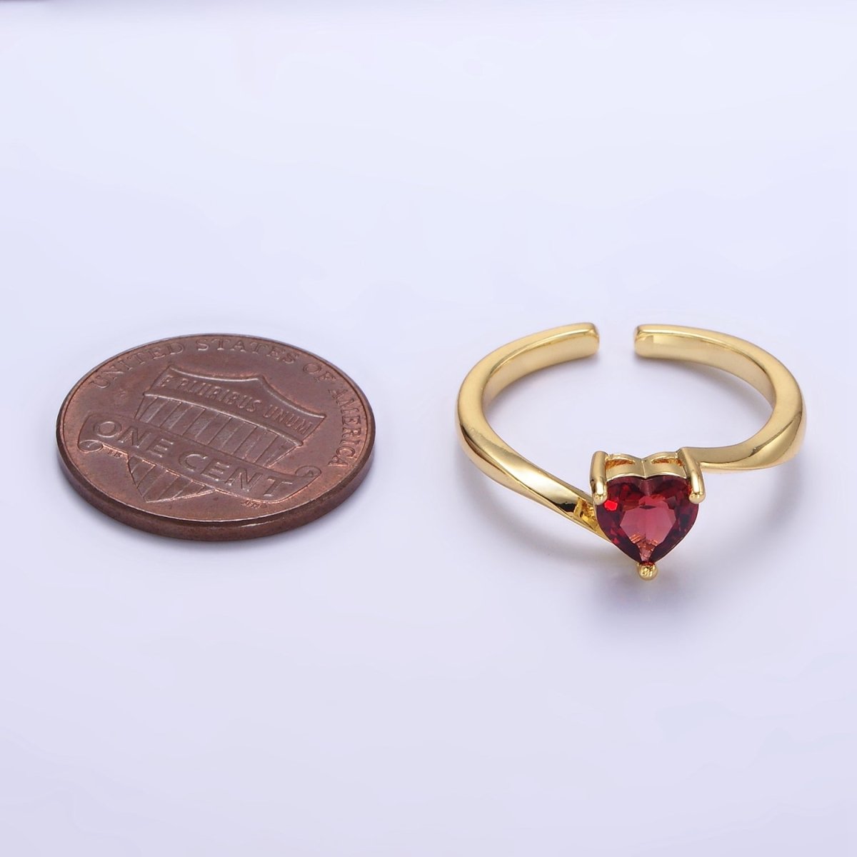 14K Gold Filled Red CZ Heart Solitaire Ring | O1389 - DLUXCA