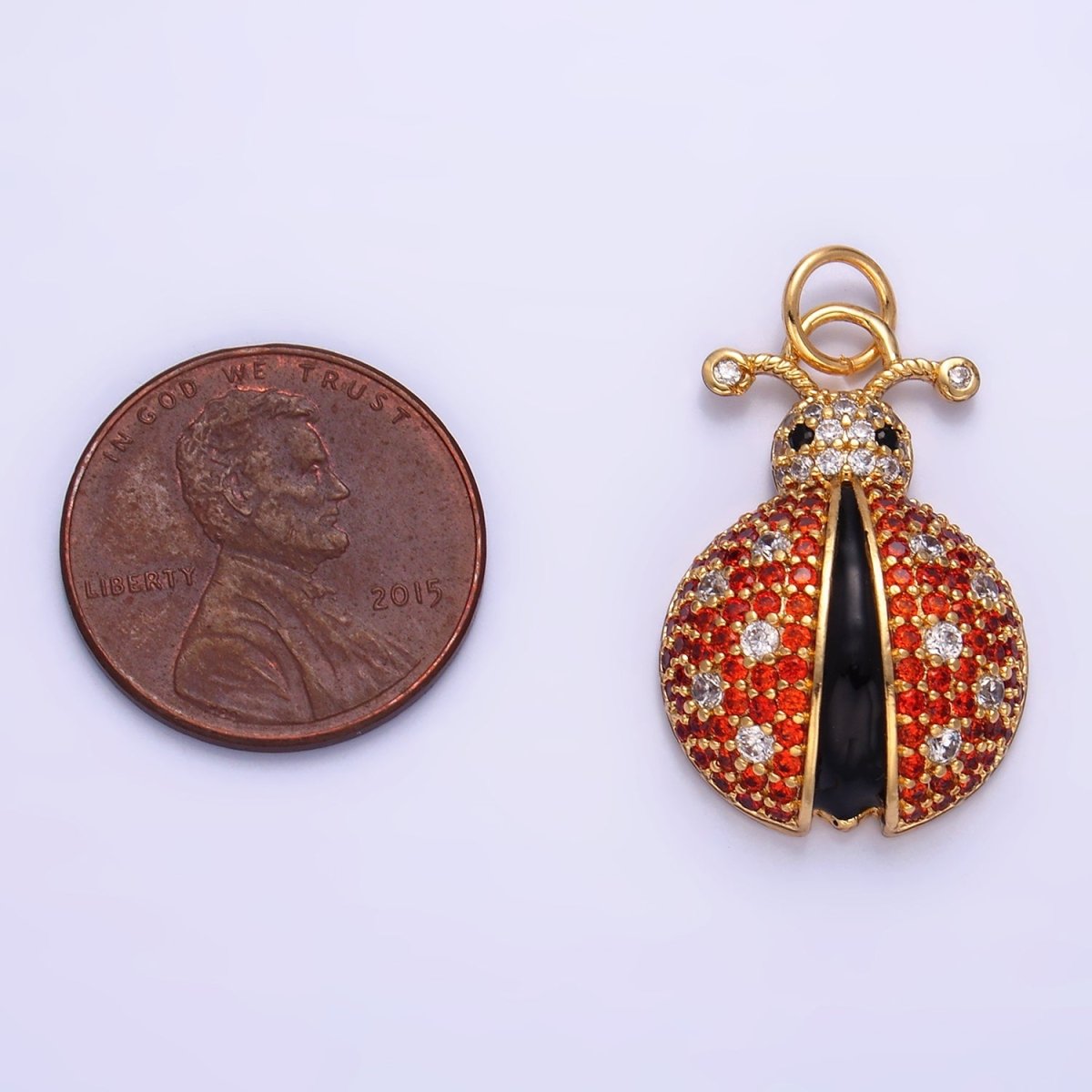 14K Gold Filled Red CZ Micro Paved Cute Ladybug Insect Animal Charm | W - 244 - DLUXCA