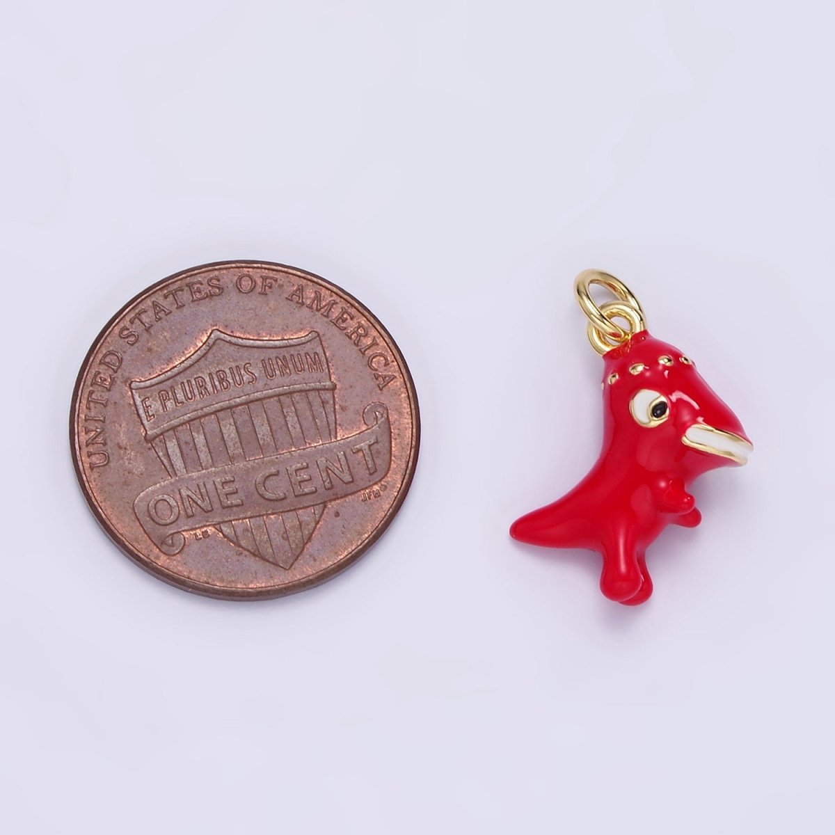 14K Gold Filled Red Dinosaur Enamel Mini Charm | AG832 - DLUXCA