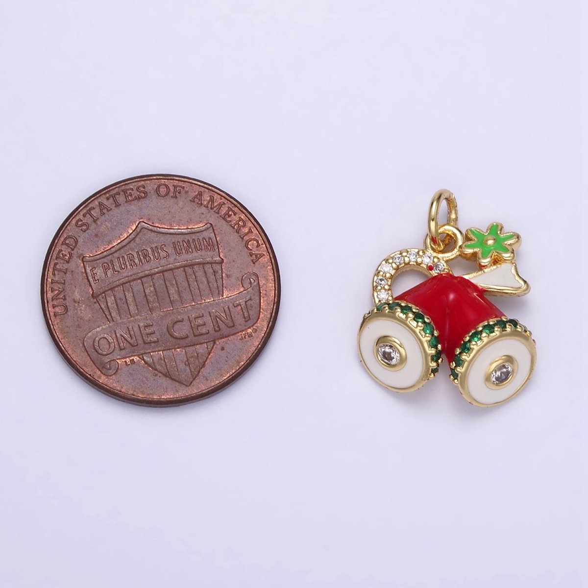 14K Gold Filled Red Micro Paved Christmas Jingle Bells Mini Enamel Charm | D526 - DLUXCA