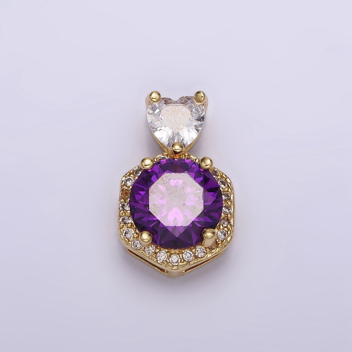 14K Gold Filled Red, Purple, Pink Round CZ Micro Paved Hexagonal Heart Bail Pendant | N1472 - N1474 - DLUXCA