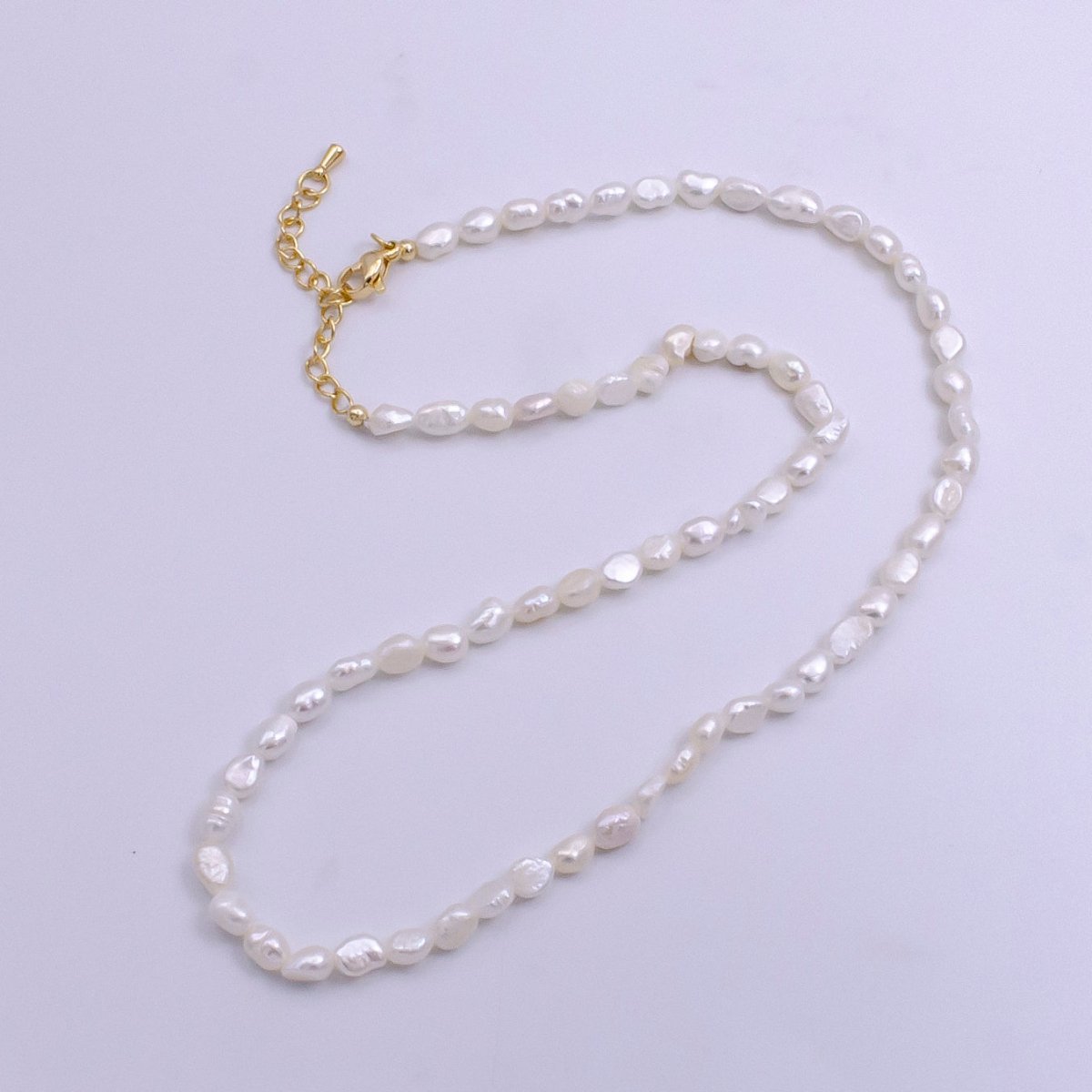 14K Gold Filled Ringed Freshwater Pearl 14 Inch Layering Necklace w. Extender - DLUXCA