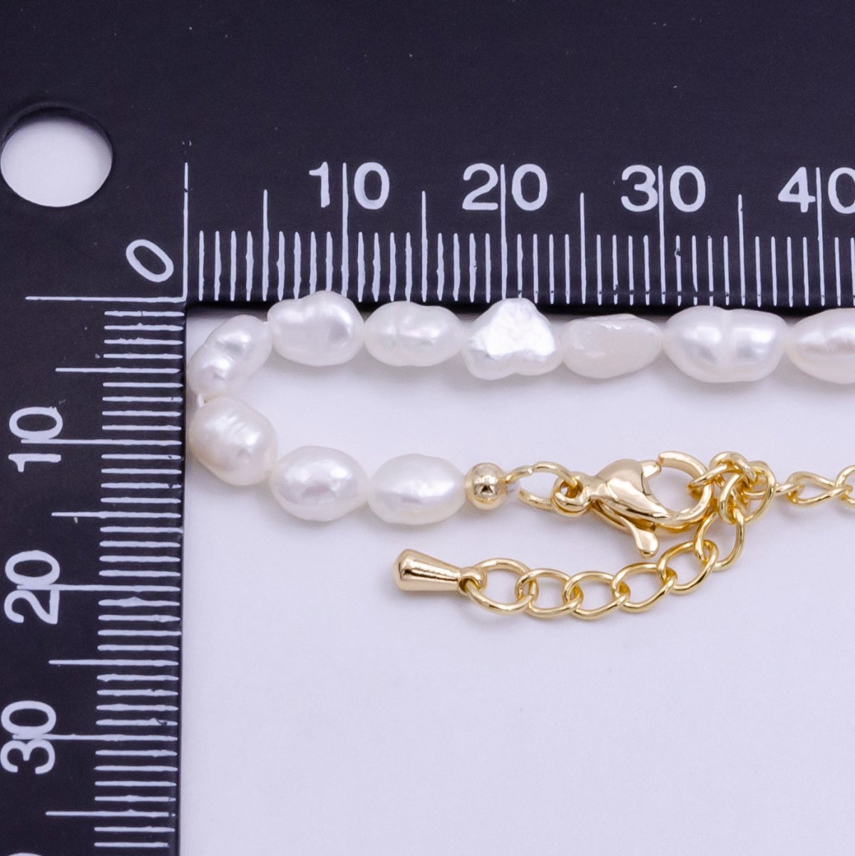 14K Gold Filled Ringed Freshwater Pearl 14 Inch Layering Necklace w. Extender - DLUXCA