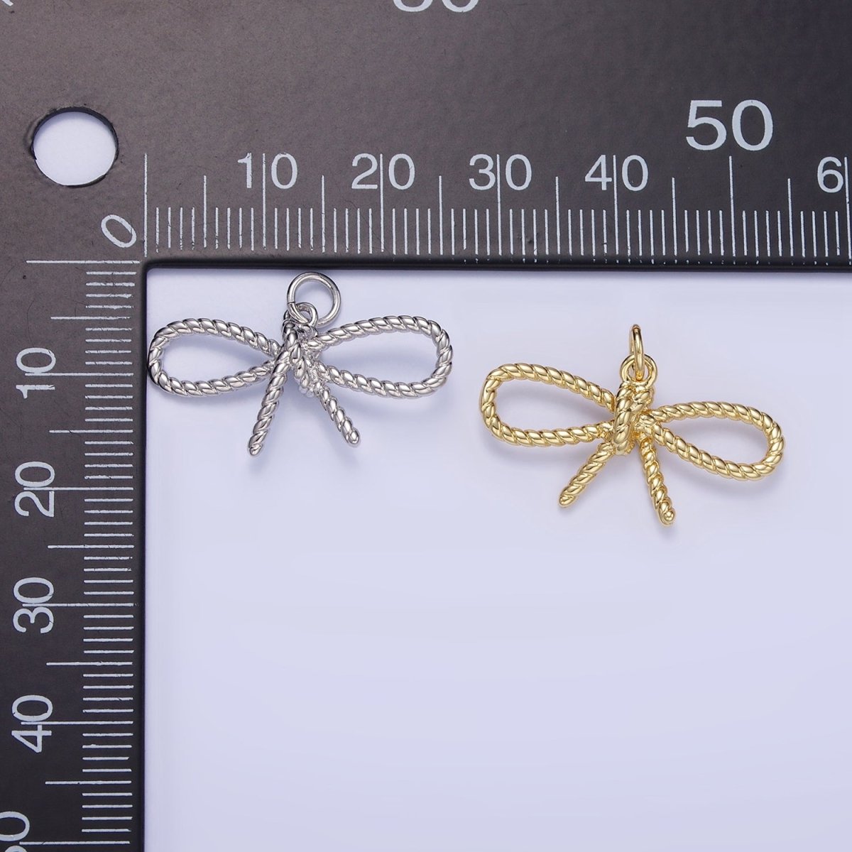 14K Gold Filled Rope Ribbon Bow Charm in Gold & Silver | C481 - DLUXCA