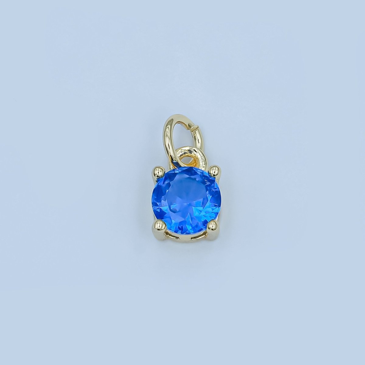 14K Gold Filled Round Birthstone CZ Solitaire Charm in Gold & Silver | W509 - W520 - DLUXCA