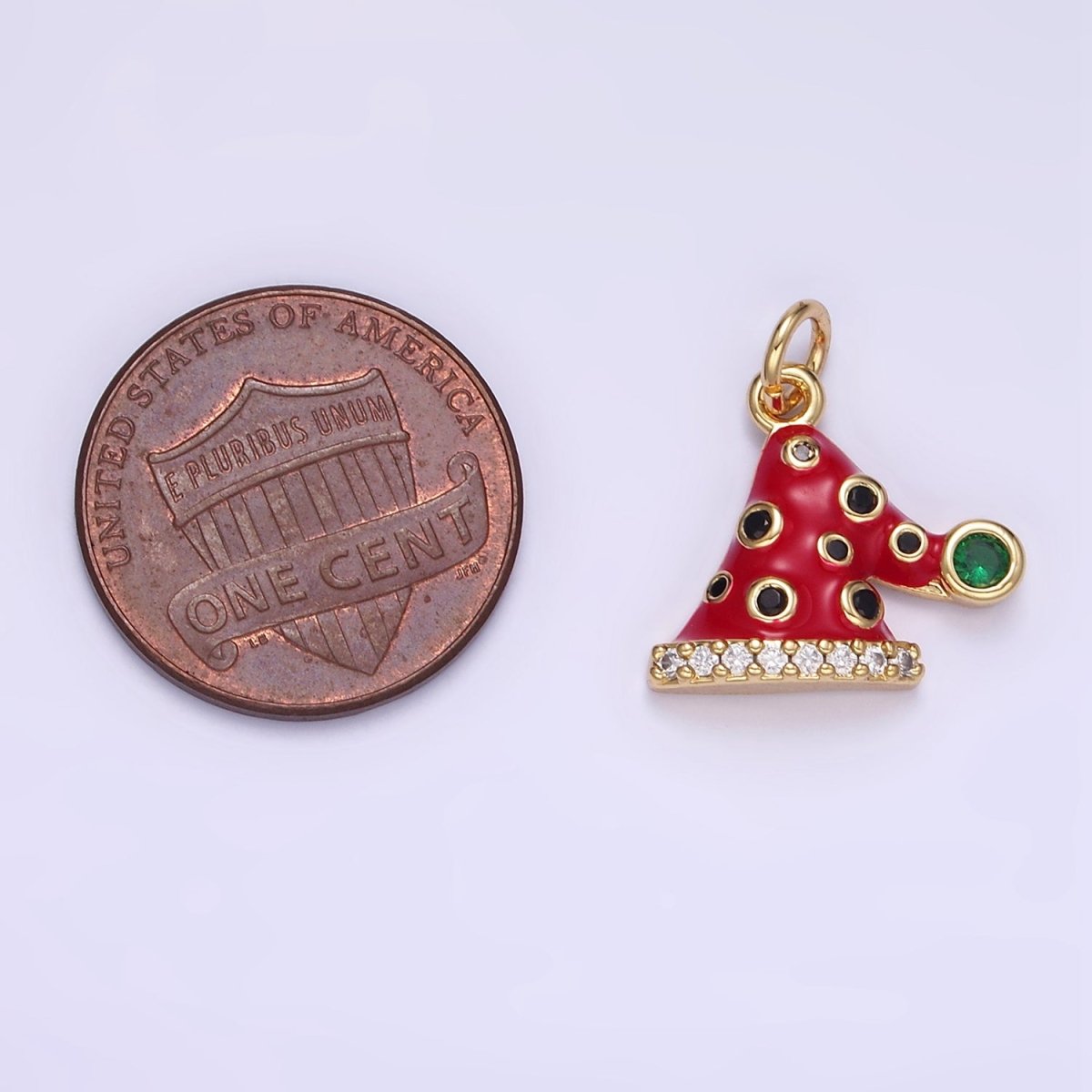 14K Gold Filled Santa's Hat Dotted CZ Micro Paved Enamel Christmas Mini Charm | D541 - DLUXCA