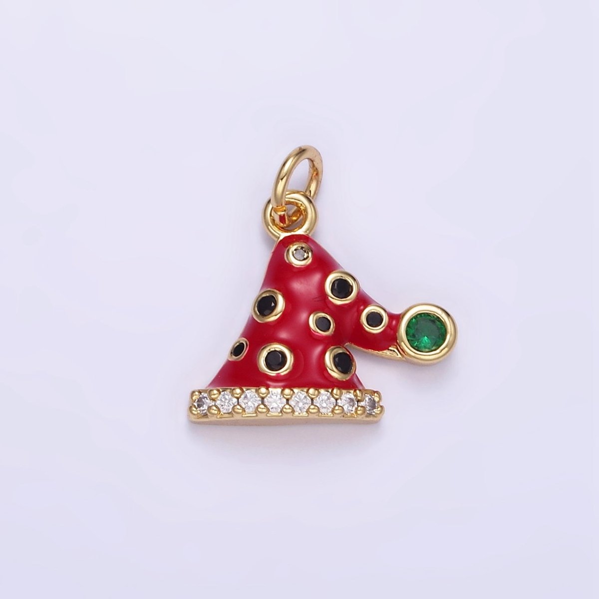 14K Gold Filled Santa's Hat Dotted CZ Micro Paved Enamel Christmas Mini Charm | D541 - DLUXCA