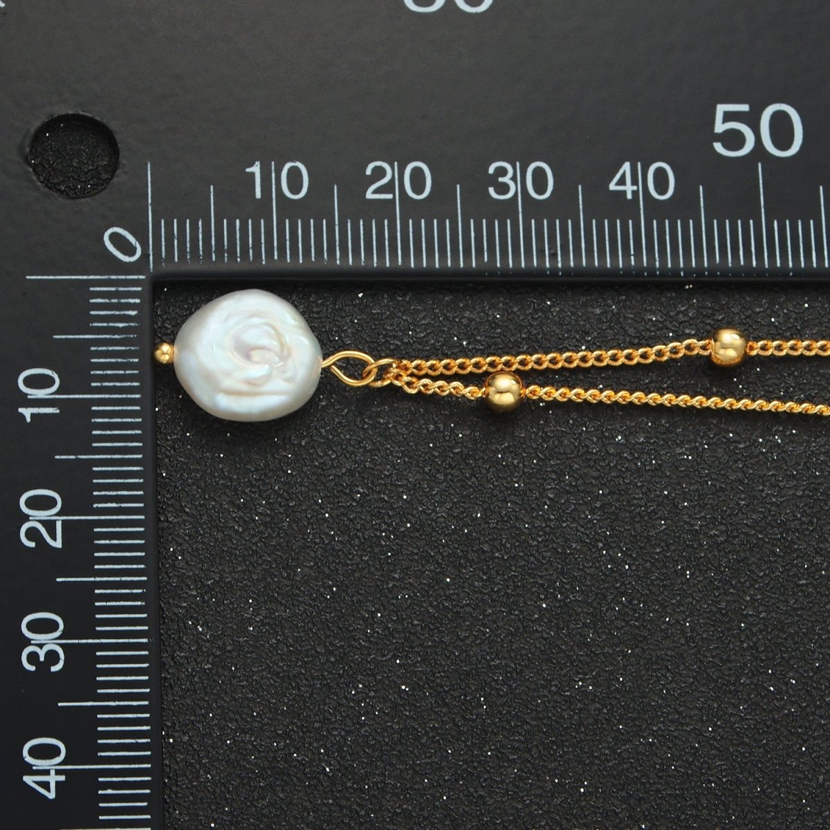 14K Gold Filled Satellite Bead Curb Chain Necklace with Mother of Pearl Charm 17.12 Inch with Extender | WA2576 - DLUXCA