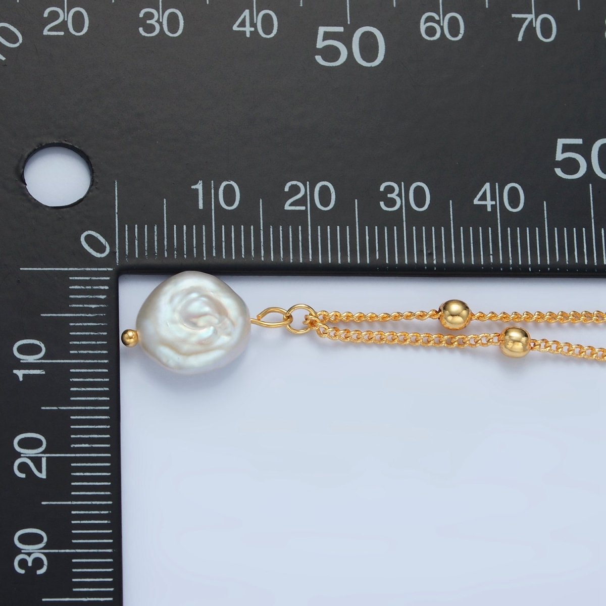 14K Gold Filled Satellite Bead Curb Chain Necklace with Mother of Pearl Charm 17.12 Inch with Extender | WA2576 - DLUXCA